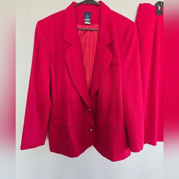 Vintage Panther 2Piece Skirt Suit 24W Red Long Sleeve Button Up Career - Picture 6 of 15